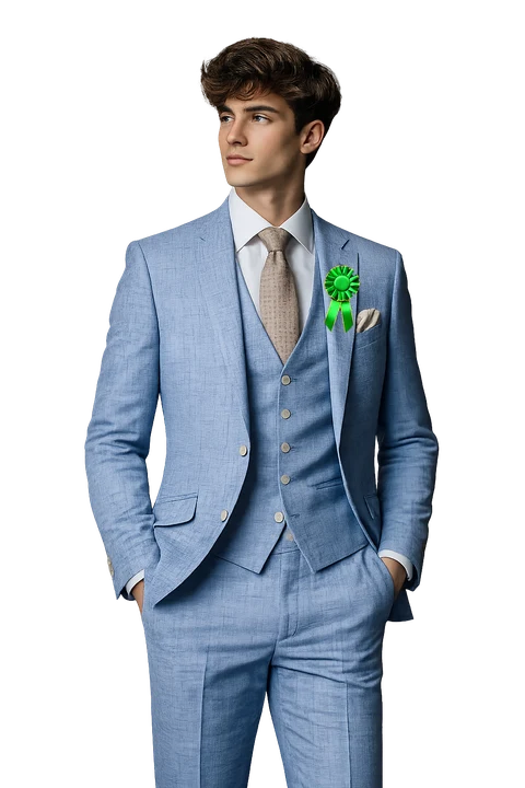 Svetlomodrý ľanový oblek